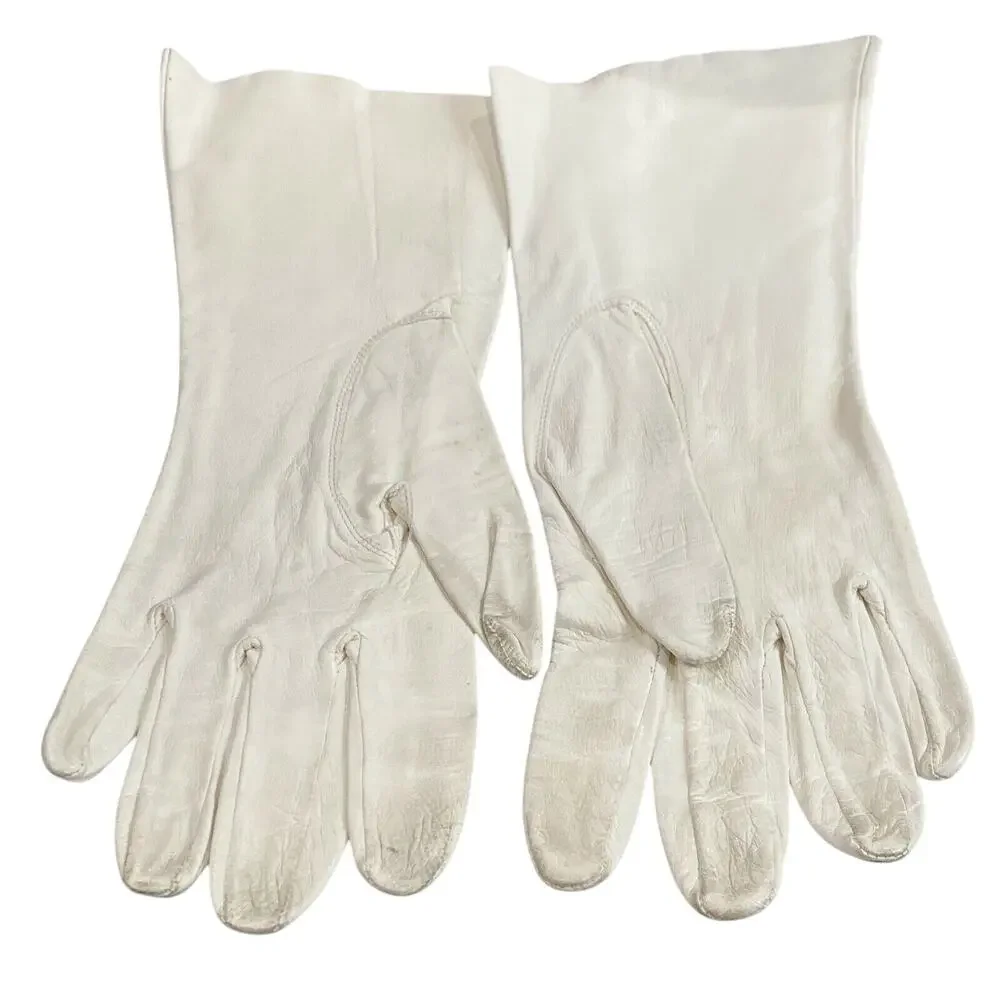 Vintage white kidskin leather dressy formal gloves ladies wedding prom event 6.5